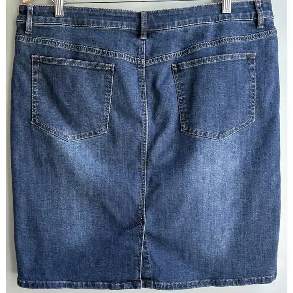 J JILL Denim Smooth Fit Skirt Size 16 | Dark Wash Cotton Classic Casual Preppy - Picture 3 of 9